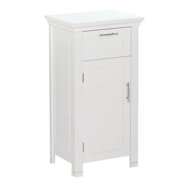 Meuble de salle de bain bas blanc à porte simple, tiroir et étagère réglable