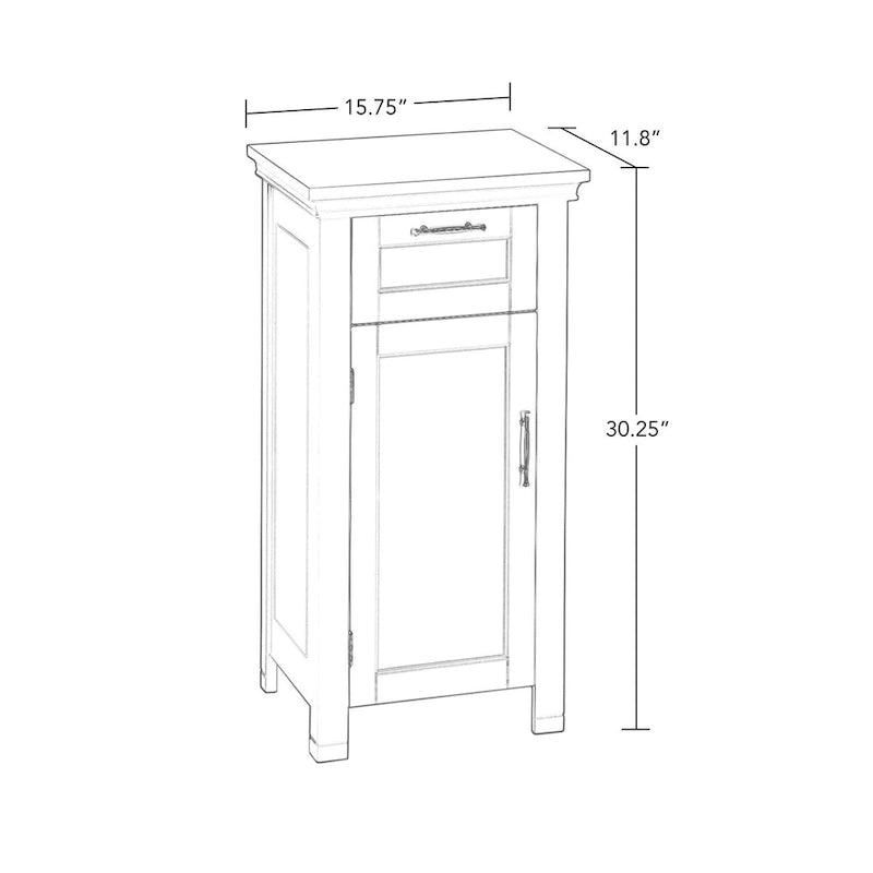Meuble de salle de bain bas blanc à porte simple, tiroir et étagère réglable