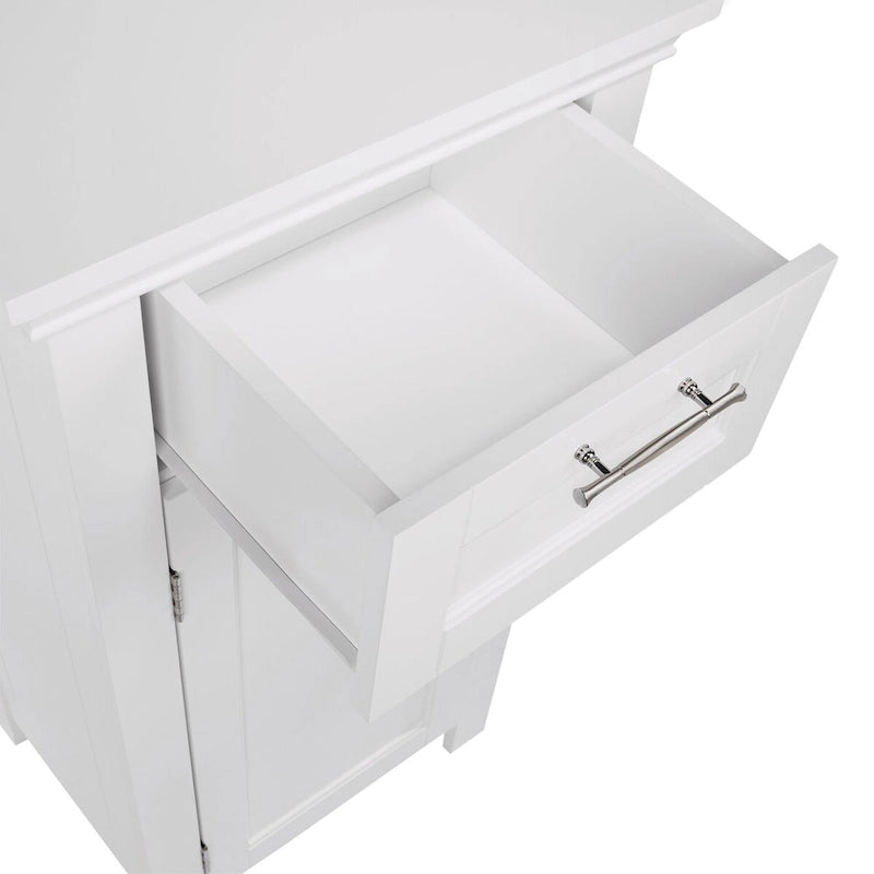 Meuble de salle de bain bas blanc à porte simple, tiroir et étagère réglable