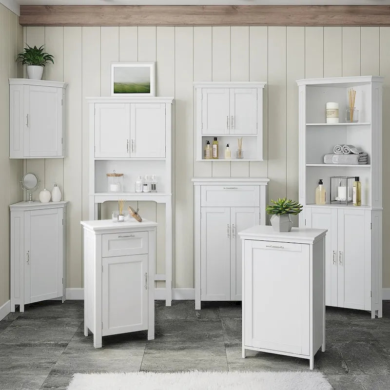 Meuble de salle de bain bas blanc à porte simple, tiroir et étagère réglable