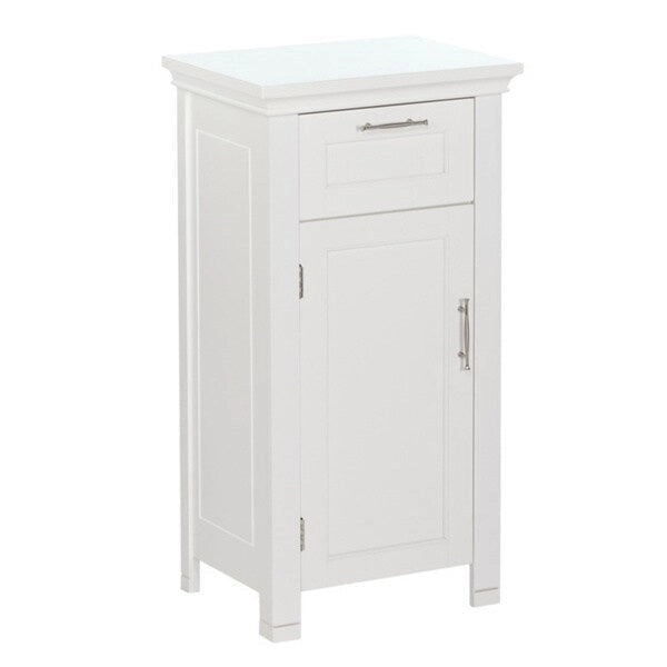 Meuble de salle de bain bas blanc à porte simple, tiroir et étagère réglable