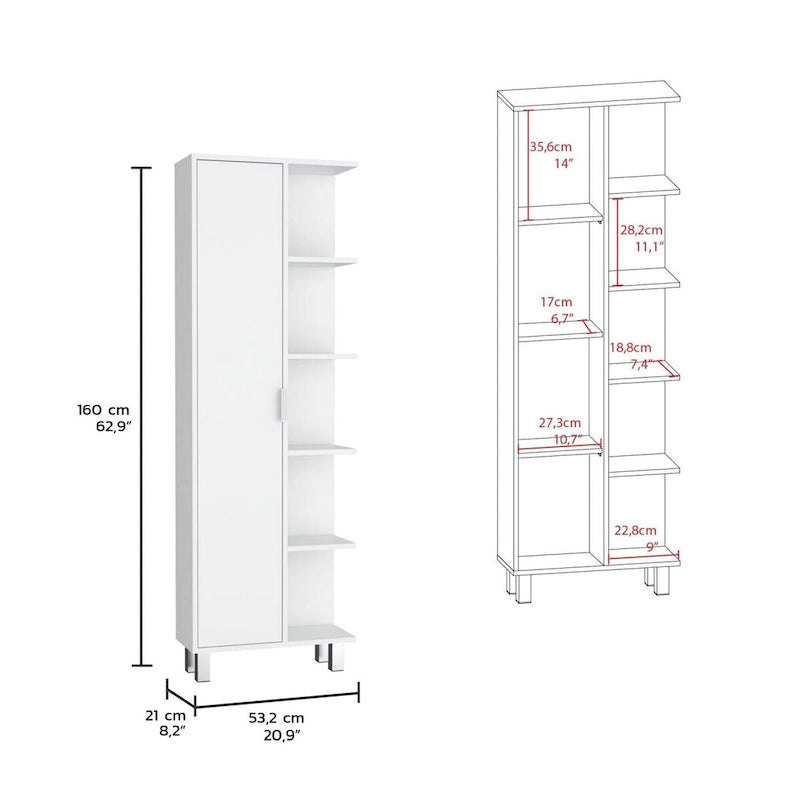 Meuble Colonne de Rangement Haut de Salle de Bain Blanc avec Porte et Étagères Ouvertes Mat