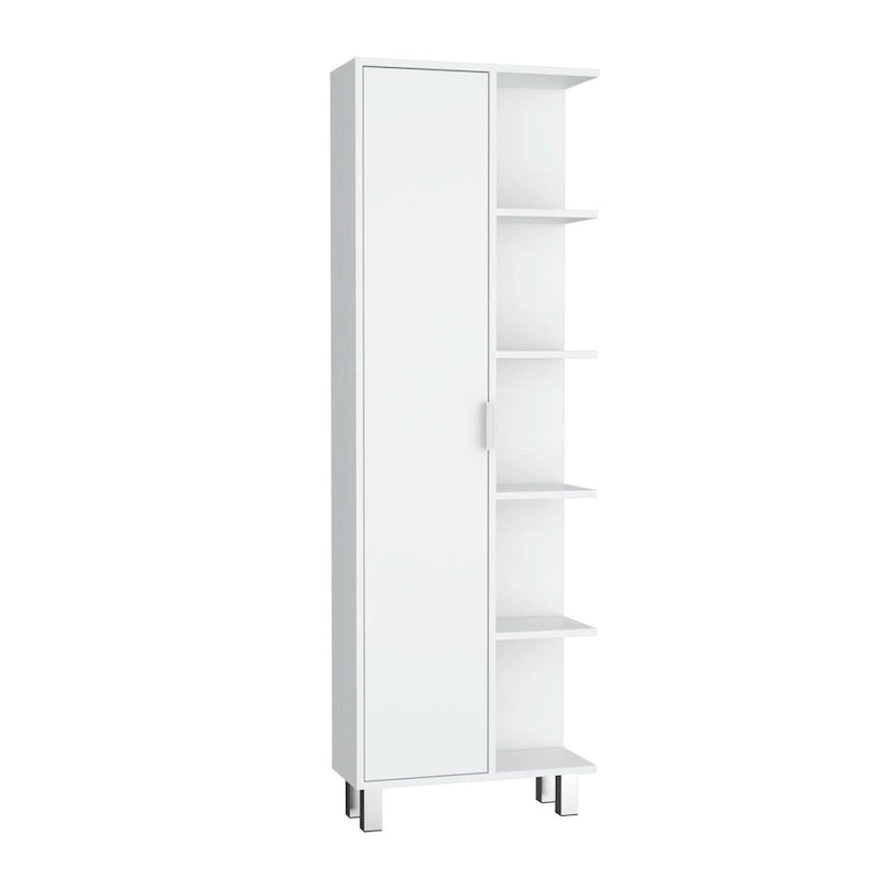 Meuble Colonne de Rangement Haut de Salle de Bain Blanc avec Porte et Étagères Ouvertes Mat