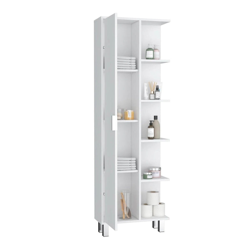 Meuble Colonne de Rangement Haut de Salle de Bain Blanc avec Porte et Étagères Ouvertes Mat