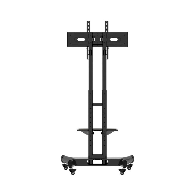 Meuble TV sur pied roulant réglable en hauteur avec support pivotant et étagère, noir