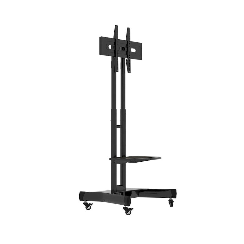 Meuble TV sur pied roulant réglable en hauteur avec support pivotant et étagère, noir