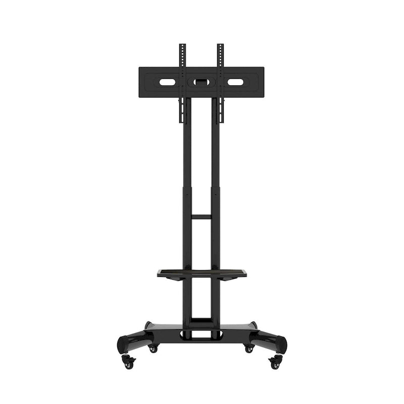 Meuble TV sur pied roulant réglable en hauteur avec support pivotant et étagère, noir