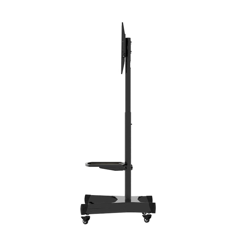 Meuble TV sur pied roulant réglable en hauteur avec support pivotant et étagère, noir
