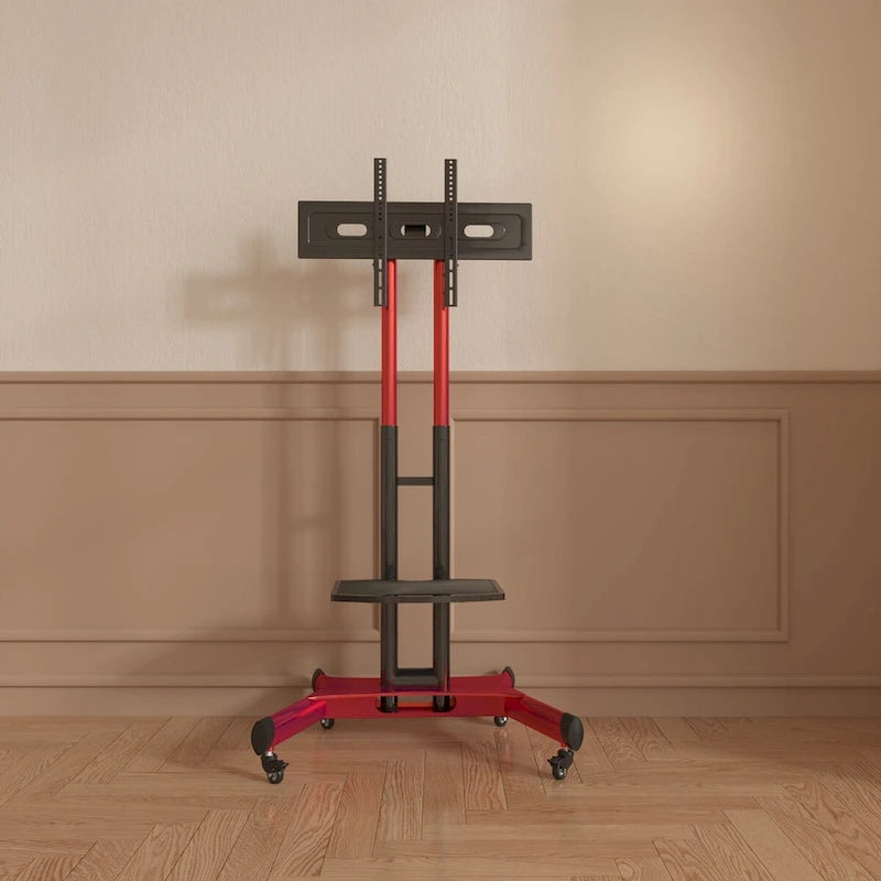 Meuble TV sur pied roulant réglable en hauteur avec support pivotant et étagère, noir