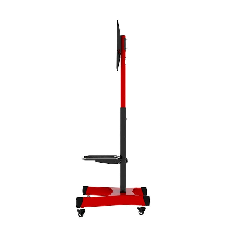Meuble TV sur pied roulant réglable en hauteur avec support pivotant et étagère, noir